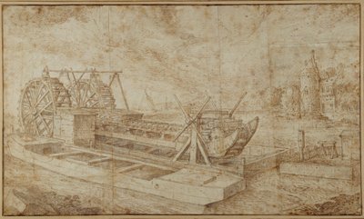 Kanal üzerinde bir tarak gemisi (kağıt üzerinde yıkama üzerine kalem ve mürekkep) by Roelandt Jacobsz. Savery