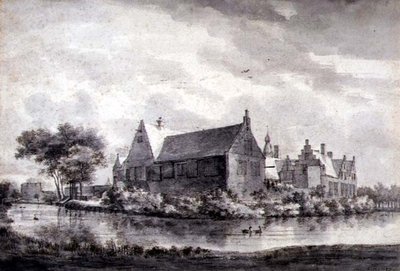 PD.645-1963 The Castle of Marquette, Hollanda, c.1646-47 (yıkama, tebeşir, kalem ve kağıt üzerine mürekkep) by Roelandt Roghman