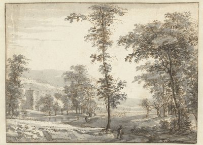 Bir Yolda Bir Gezgin ile Ormanlık Peyzaj by Roelant Roghman
