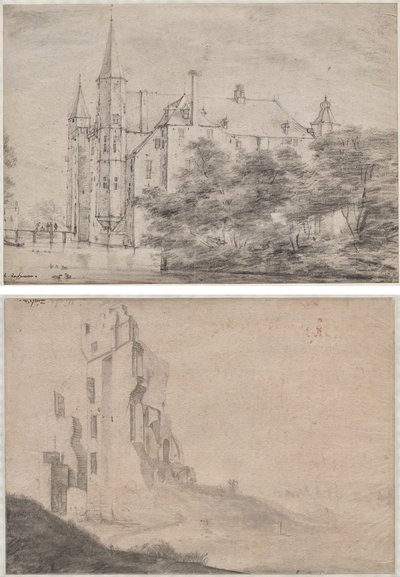 Utrecht yakınlarındaki Zuylen Kalesi (recto)/Haarlem yakınlarındaki Ter Kleef evinin harabesi (verso) by Roelant Roghman