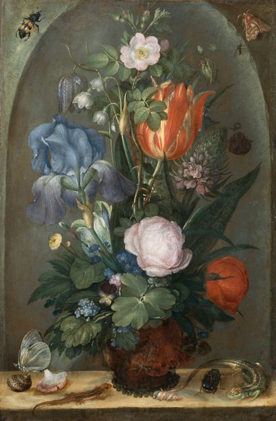 İki Kertenkeleli Çiçek Natürmort, 1603 by Roelant Savery