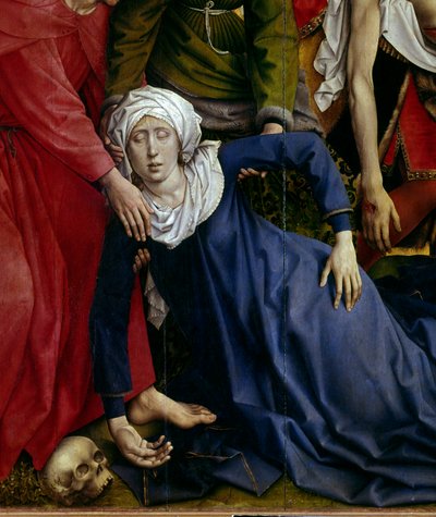 Haçın birikmesi veya inişi. Kaybolan bakireden detay. Rogier Altarpiece (Roger) Van Der Weyden (1400-1464) 1435 Dim. 2,20 x 0,35 m Madrid, Musee du Prado - Haçtan İniş veya İniş. Bakire bayılma detayı. Altarpiece tarafından by Rogier van der Weyden