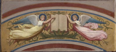 Saint-François-Xavier kilisesi için eskiz: İki Melek tarafından desteklenen İncil kitabı, 1874-1876 yılları arasında (guaj üzerine yağlıboya, suluboya, kağıt) by Romain Cazes