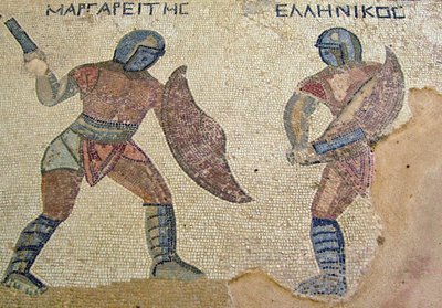 İki Gladyatör arasındaki kavga, Gladyatörler Evi, Kourion, Kıbrıs (mozaik) by Roman