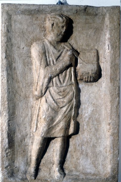 Balmumu tablet üzerine kalemle yazan bir adam, Roma kabartması, 2.-3. yüzyıl. by Roman