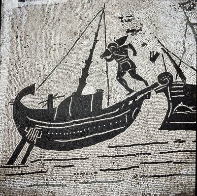 Ostia limanına dönen bir Cagliari gemisi (mozaik by Roman