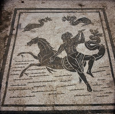 Antik Ostia (Ostia). Place des Corporations. Sabratha Denizciler Şirketi'nin mozaiği. Bir peri ve bir deniz atı. by Roman