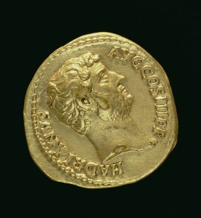 Hadrian'ın (MS 117-MS 138) Aureus (ön yüz) başı açıktı. (altın) Yazıt: HADRIANVS AVGUSTVS (tersi için bkz. 119153) by Roman