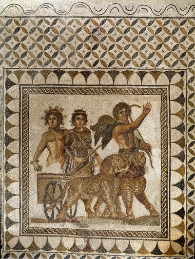 Kaplanlar tarafından çekilen bir arabada Bacchus, 3. yüzyıl (mozaik) by Roman