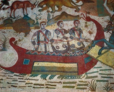 Büyük Av mozaiği, Villa Romana del Casale, Piazza Armerina, Sicilya, İtalya, 4. Yüzyıldan detay by Roman