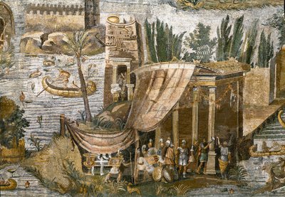 Fortune Primigenia tanrısının tapınağından Preneste (Palestrina) Nilotik mozaiğinin detayı, MÖ 80 by Roman