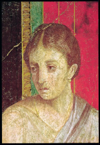 Oturan Annenin başının İlmihal Sahnesinden detayı, Kuzey Duvarı, Oecus 5, MÖ 60-50 fresk ayrıca bkz. 20015 by Roman
