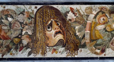 Maske, yaprak ve meyve ile Feston. Detay. Pompei