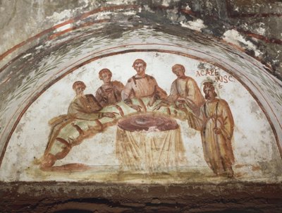 Ziyafet sahnesini gösteren fresk (fresk) by Roman