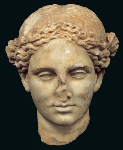 Apollo Sauroktonos'un başı (kertenkele katili) Praxiteles'e ait 4. yüzyıldan kalma bir Yunan bronzunun kopyası, Kifissia'da (mermer) bulundu by Roman