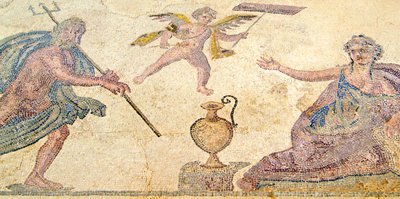 Poseidon ve Amymone, Dionysos Evi, Baf, Kıbrıs (mozaik) by Roman