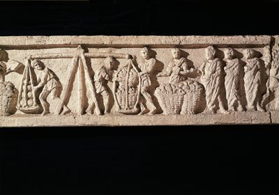 Somunların sepetlere istiflenip tartım için alınmasını gösteren rölyef. Fırıncı Euryaces