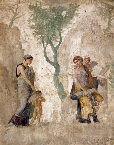 Roma Sanatı: “” Eros, Afrodit'in huzurunda cezalandırıldı””” Pompei'den fresk, casa dell'amor punito. 1. yüzyıl. Napoli, Museo Archeologico Nazionale - Roma sanatı: Afrodit'in huzurunda cezalandırılan Eros. House of Love Punished, Pompeii&# by Roman