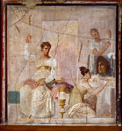 Roma Sanatı: “” Trajik bir şaire haraç”” Herculanum (Ercolano) bölgesinden Roma freski. 1. yüzyıl. Napoli, Museo Archeologico Nazionale - Roma sanatı: Trajik bir şaire övgü. Herculaneum