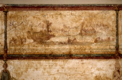 Roma Sanatı: “” birem ve trireme ile denizcilik sahnesi ”” ”MÖ 25-19 civarında fresk. Boyut 73 cm Roma, Ulusal Roma Müzesi (veya Terme) by Roman