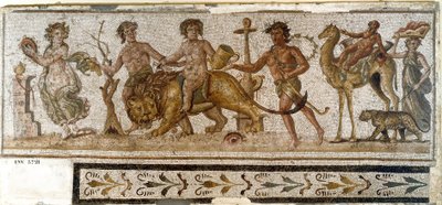 Antik Roma: “” Dionysos Alayı””” Silene bir deveye biner, bir menad bir enstrüman çalar. El Jem