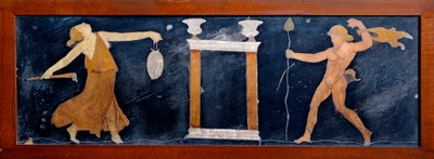 Roma sanatı: bir tapınağın yakınında dans eden bir menade ve bir satir. Pompei