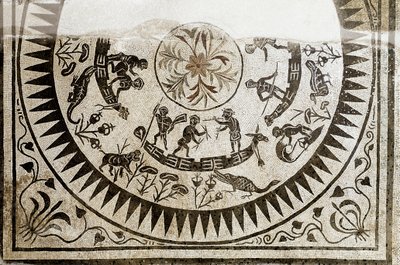 Roma sanatı: Pigme avcılığı ve balıkçılığı. 3. yüzyıl mozaiği. Ulusal Roma Müzesi (veya Hamamlar) Roma by Roman