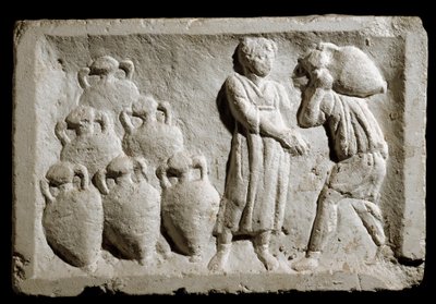 Roma sanatı: “” şarap testilerinin yüklenmesi ve istiflenmesi”””” Kabartma. MS 2. yüzyıl. Roma, Roma Medeniyeti Müzesi by Roman