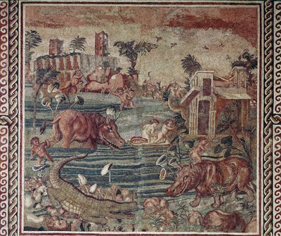 Roma sanatı: aventino tepesindeki bir villadan nil manzara mozaiği, Roma 1.-2. yüzyıl (Roma sanatı: aventino tepesindeki bir villadan nil manzara mozaiği, Roma 1.-2. yüzyıl Palazzo Massimo