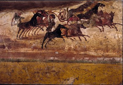 Roma sanatı: dörtlü yarış. Quadrige villasından taze. 4. stil, Pompeii.Naples, Ulusal Arkeoloji Müzesi by Roman