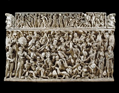 Roma sanatı: Marcoman (veya Marcomannic) savaşları sırasında Romalı savaşçılar ve barbarlar arasındaki savaşların sahnesi. Marc Aurele