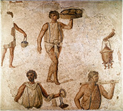Roma sanatı: bir ziyafette hizmetçiler. Kartaca, Tunus