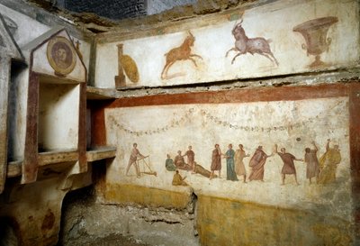 Roma sanatı: Via portuense'nin bir mezarını süsleyen "" oynayan gençler "" ”freskler. 2. yüzyıl. güneş 90 cm Roma, Ulusal Roma Müzesi (veya Terme) İtalya by Roman