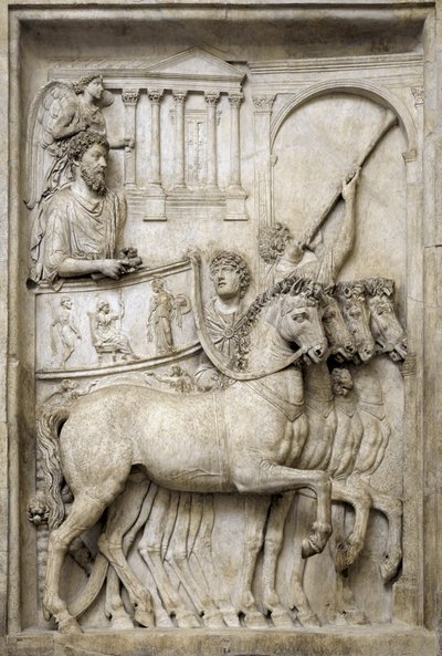 Roma imparatoru Marcus Aurelius zafer arabasında, 2. yüzyıl (Mermer kabartma) by Roman