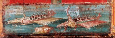 Bir limanın girişinde Roma savaş gemileri (fresk by Roman