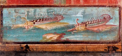 Bir limanın girişinde Roma savaş gemileri (fresk by Roman