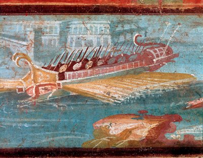 Bir limanın girişinde Roma savaş gemileri (fresk by Roman