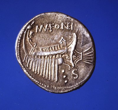 Bir kadırgayı temsil eden gümüş sikke, MS 91. by Roman