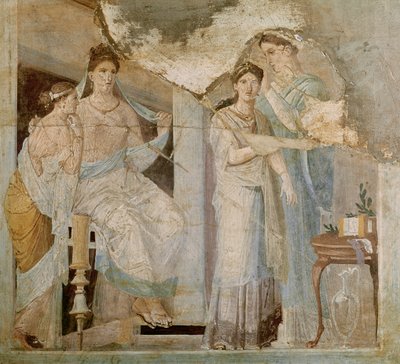 Bir Kızın Saçını Taran Köle, Herculaneum, Üçüncü Stil (fresk) by Roman