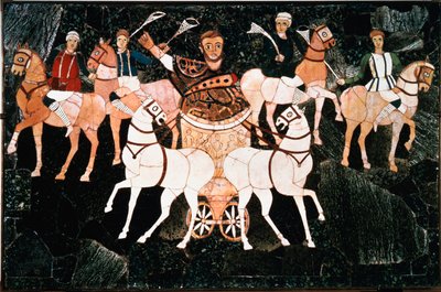 Roma konsülü Iulius Annius Bassus, 4. yüzyıldan kalma sectile opus plakasının bir Detay dörtgenini temsil ediyor. Junius Bassus Bazilikası (Basilica Iunii Bassi), Roma