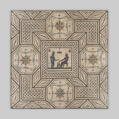 Mısırlılaştırma sahnesine sahip mozaik döşeme, MS 130-150 arası (taş ve cam) by Roman Imperial Period