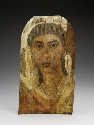 Genç Bir Kadının Mumya Portresi, AD 1-100 (boyalı ahşap, balmumu ve tekstil) by Roman Period Egyptian