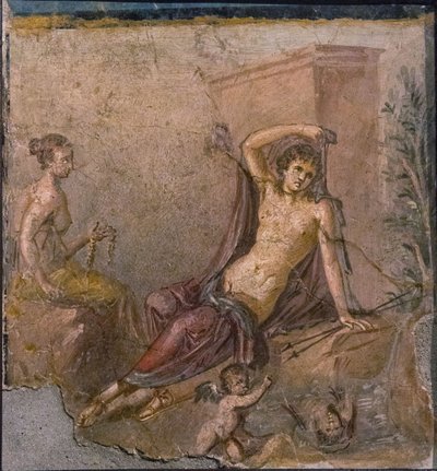 Narcissus, Echo ve Eros, 1.H. 1. yüzyıl. AD. by Roman Pompeian wall painting.