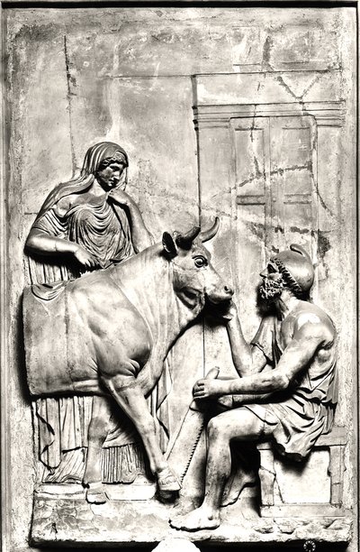 Daedalus, Pasiphae için bir İnek inşa ediyor, MS 1. ve 3. yüzyıllar arasında (taş) (s/b fotoğraf) by Roman Roman