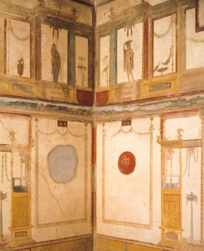 Odayı süsleyen fresklerin detayı, Vettii Evi, Pompeii, Campania, Roma Uygarlığı by Roman Roman