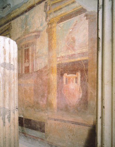 Triclinium salonundaki fresklerin ayrıntıları, Labirent Evi, Pompeii, Campania, Roma Uygarlığı by Roman Roman