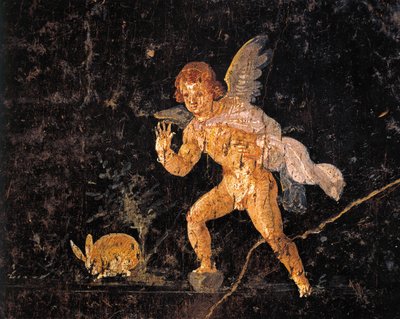 İtalya , Pompei'den aşk tanrısının tavşanı kovaladığını tasvir eden fresk by Roman Roman