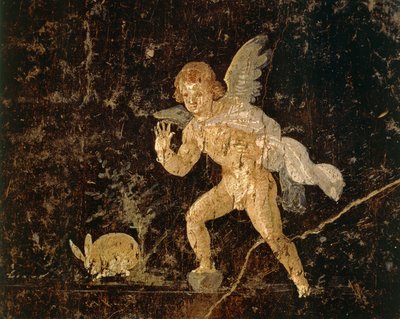 İtalya, Roma uygarlığı, Napoli eyaleti, Pompeii'den tavşan avlayan Aşk Tanrısını betimleyen fresk by Roman Roman