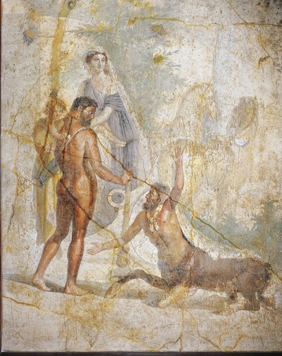 Herkül, Deianira ve Hyllus'un Pompei, İtalya'dan Evenus nehrini geçerken tasvir edilen fresk by Roman Roman