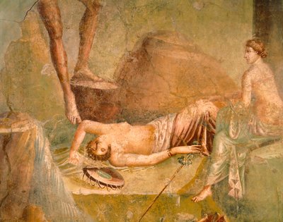 Citharist Evi, Pompeii, Campania, Roma Medeniyeti'nden Maenad'ı uyurken tasvir eden fresk by Roman Roman